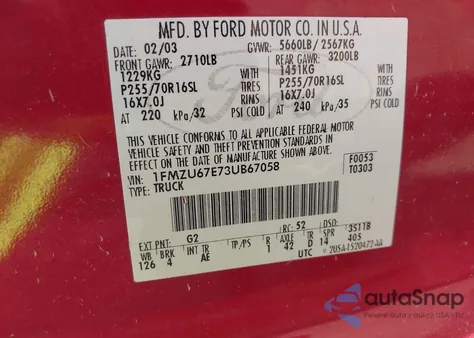 2003 Ford Explorer Sport Trac Xls/Xlt z USA, uszkodzony, nr VIN 1FMZU67E73UB67058